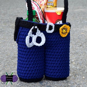 Crochet Basket Pattern, Police Pants Gift Basket, Tote, Wine, Coffee, Tea, Bag, Basket, Halloween, Easter, Christmas, Birthday, Cop