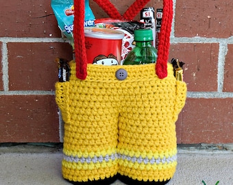 Firefighter Pants Gift Basket - PDF crochet pattern ONLY - Tote, Wine, Holiday Party, Gift, Hot Cocoa, Halloween, Trick O' Treat, Fireman