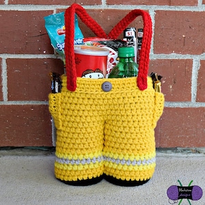 Crochet Pattern: Firefighter Pants Gift Basket, Tote, Wine, Holiday Party, Halloween, Trick O' Treat, Fireman, Gifts For Firefighters