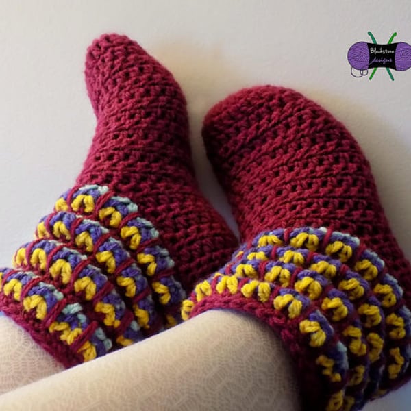 Crochet Slippers Pattern, Carousel Slippers ADULT size crochet pattern, crochet House Shoes, crochet Slouch socks