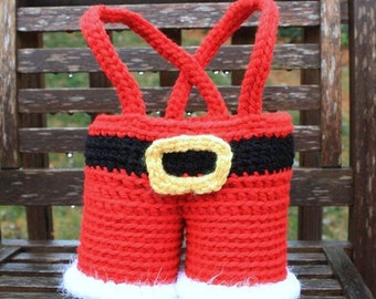 Crochet Pattern: Santa Pants Gift Basket, Crochet Basket Pattern, Christmas Gift Wrap, Wine Tote, Holiday Party, Gift Idea, Christmas Eve