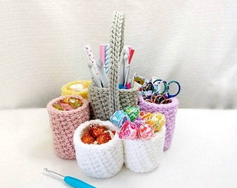 Crochet Caddy Pattern, Organizer Caddy, Organization, Tool Caddy, Candy Dish,