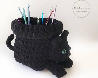 Crochet Pattern: Black Cat Basket, Crochet Basket Pattern, Crochet Super Bulky Yarn, Crochet Chenille Yarn, Chenille Yarn Basket