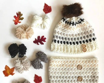 Crochet Hat Pattern, Granite Stitch Hat & Cowl Set, Crochet Hat, Crochet Beanie, Crochet Cowl, Winter Accessories, Fall Accessories