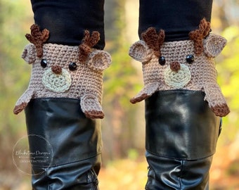 Crochet Boot Cuffs Pattern, Peeping Reindeer Boot Cuff, Crochet Boot Toppers, Boot Covers, Boot Cuffs for Women, Crochet Legwarmers Pattern