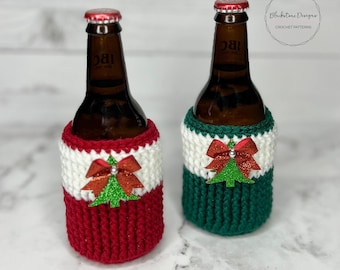 Crochet Bottle Cozy Pattern, Christmas Drink Cozy, Bottle Cozy Pattern, Can Cozy Crochet Pattern