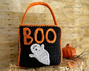 Crochet Bag Pattern, Halloween Treats Tote, Crochet Halloween Tote, Crochet Trick or Treat Bag, Crochet for Halloween, Crochet Pumpkin