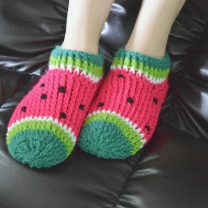 Crochet Slippers Pattern, Watermelon Chunky Slippers ADULT, Crochet Slippers Pattern, Ribbed Slippers Crochet, Quick Easy Crochet Pattern