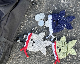 Crochet Keychain Pattern, Shark Keychain Pouch, Crochet Keyring Pouch, Keychain Crochet Patterns, Crochet Shark Patterns, Shark Keychains
