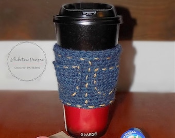 Crochet Coffee Sleeve Pattern, Blue Jeans Coffee Sleeve Crochet Pattern, Crochet Cup Cozy Pattern