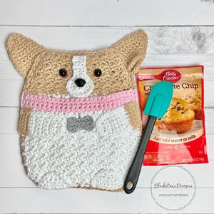 Crochet Pot Holder Pattern, Corgi Pot Holder, Puppy Dog Pot Holder, crochet pot holder with pocket, Crochet Corgi Pattern, Crochet Dogs