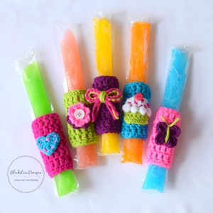 Crochet Popsicle Holders Pattern, Cutesy Ice Pop Holders, Popsicle Sleeves, Popsicle Cozy, Freeze Pop Holders