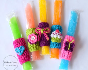 Crochet Popsicle Holders Pattern, Cutesy Ice Pop Holders, Popsicle Sleeves, Popsicle Cozy, Freeze Pop Holders