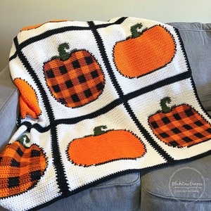 Crochet Pattern: Pumpkin Patch Blanket, Crochet Blanket Pattern, Crochet Graphghan, Crochet Pumpkins