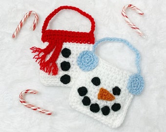 Crochet Bag Pattern, Snowman Treat Bag, Crochet Christmas Gift, Crochet Gift Ideas for Christmas, Crochet Snowman, Snowman Gifts