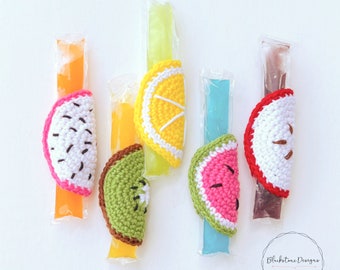 Crochet Popsicle Holder Pattern, Fruit Slice Popsicle Holders, Lemon Slice, Apple Slice, Kiwi Slice, Crochet Fruit slices