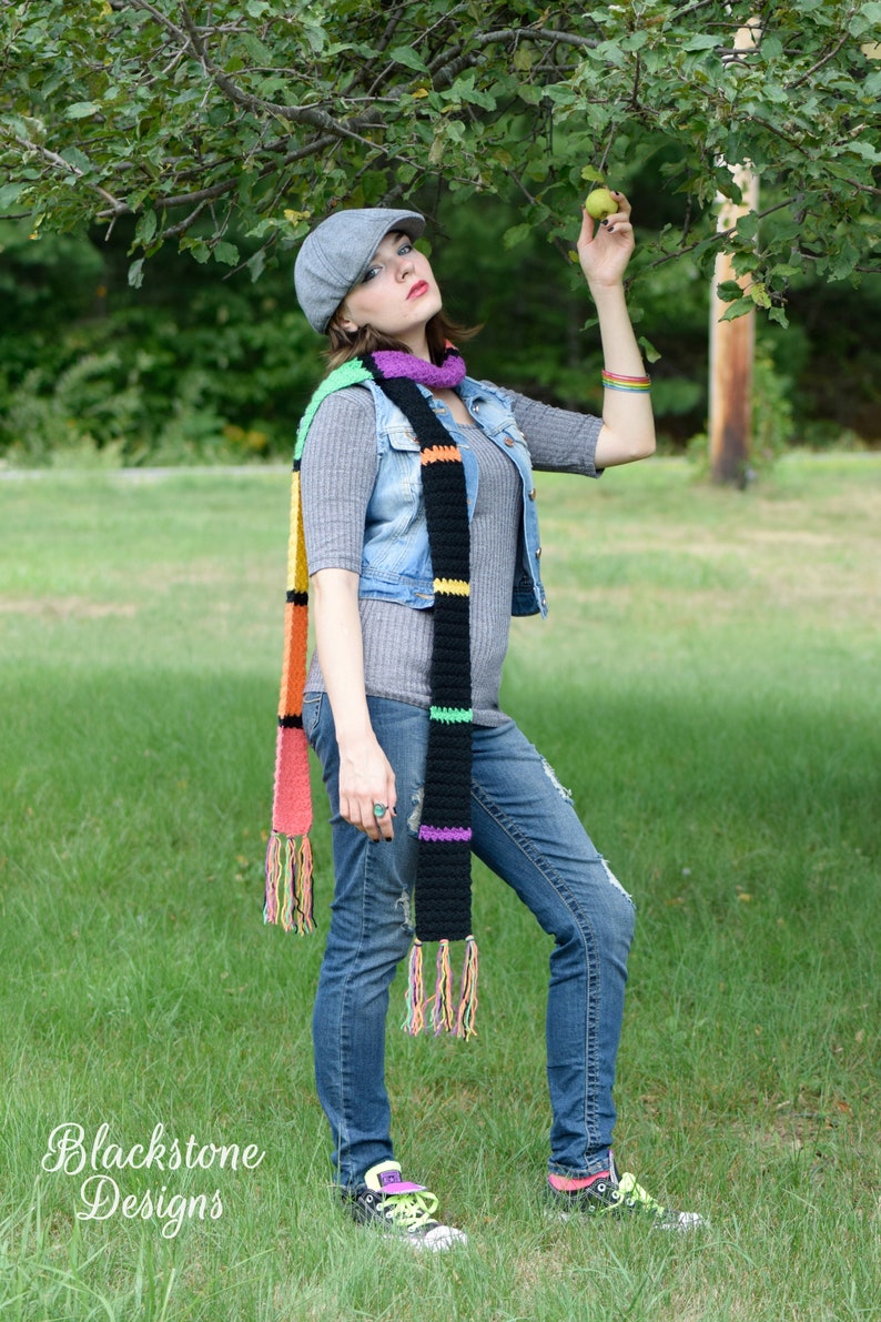 Crochet Scarf Pattern, Lorelai Scarf, Gilmore Girls Inspired, Long Scarf, Oversized Scarf, Colorful Scarf , Striped Scarf image 4