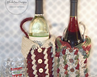 Crochet Pattern: Be Merry Bottle Bag, Crochet Bottle Bag Pattern, Crochet Bottle Sweater, Wine Sweater, Wine Tote, Wine Bag