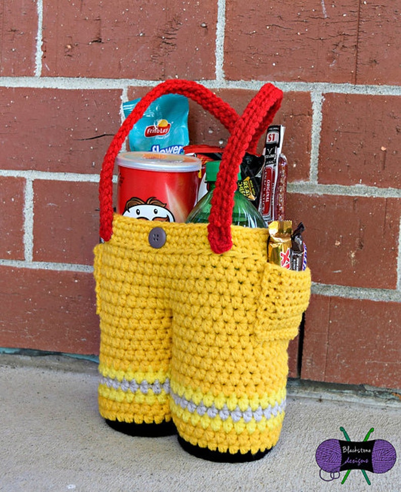 Crochet Pattern: Firefighter Pants Gift Basket, Tote, Wine, Holiday Party, Halloween, Trick O' Treat, Fireman, Gifts For Firefighters image 2