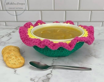 Crochet Bowl Cozy Pattern, Flower Soup Bowl Cozy PDF crochet pattern,  Soup, Stew, Chowder, Oatmeal, Ice Cream, Bowl Cover, Bowl Insulator