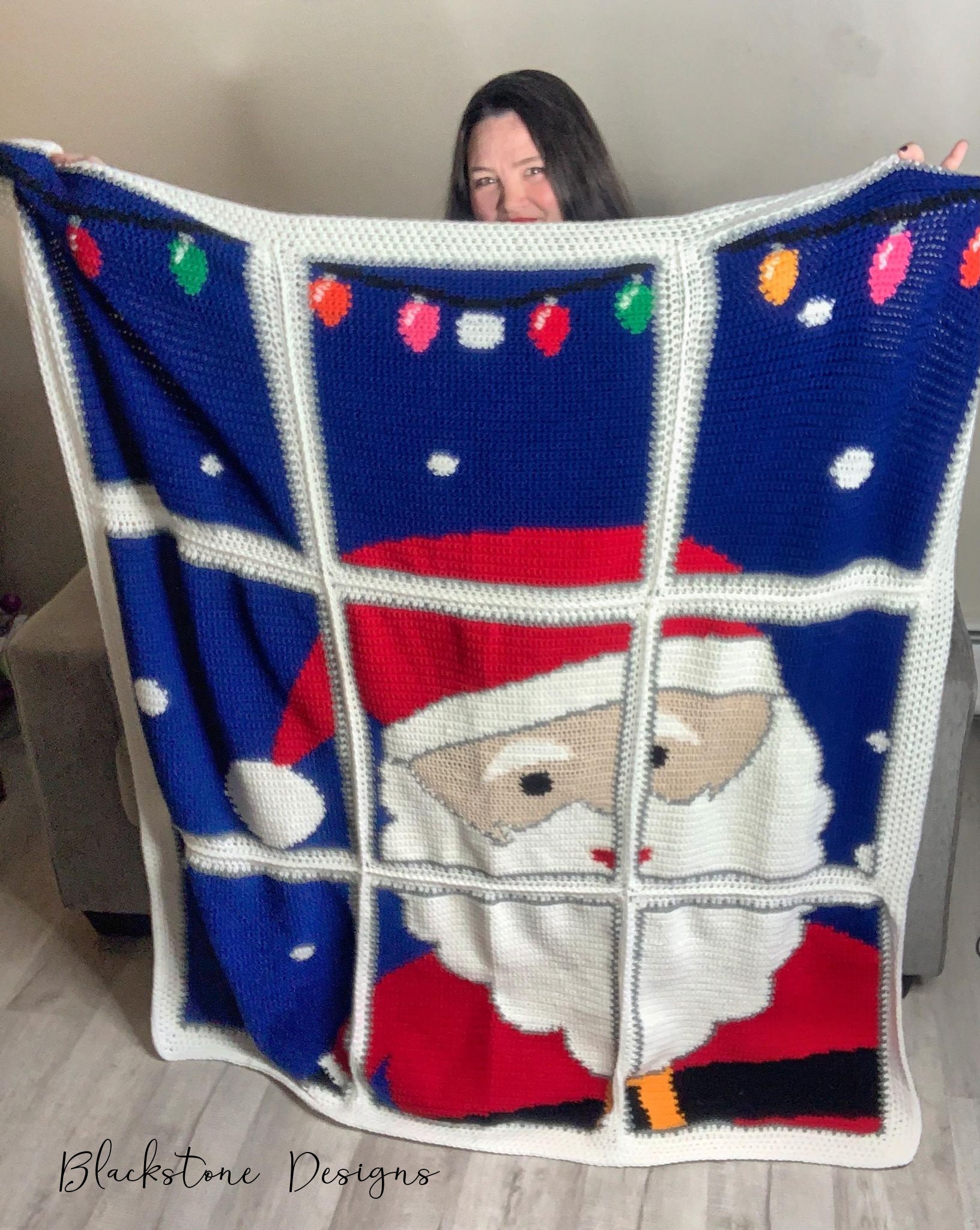 Crochet Blanket Pattern, Santa Window Pane Afghan, Crochet Blanket ...