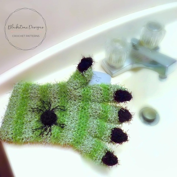 Crochet Pattern: Wicked Scrubby Mitt, Halloween Crochet Patterns, Crochet Witch Patterns, Crochet Scrubby Yarn Patterns