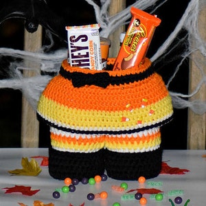 Crochet Pattern: Candy Corn Witch Gift Basket, Crochet Basket Pattern, Tote, Wine, Hot Cocoa, Gift, Halloween, Trick or Treat, Bag, Basket