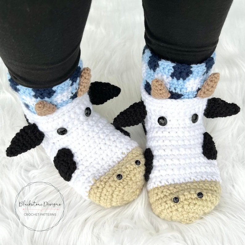 Crochet Slippers Pattern for Cow Slippers ADULT size, Crochet Cow Patterns, Adult Slippers Crochet Pattern image 3