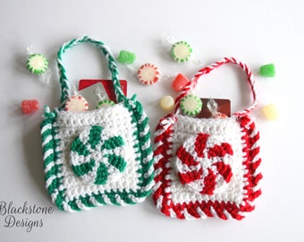 Crochet Pattern: Christmas Candy Treat Bags, Crochet Treat Bag Pattern, Crochet Gift Bag, Last minute crochet gift, Christmas crochet