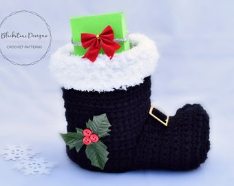 Crochet Pattern: Santa Boot Basket, Crochet Santa Claus Boot Pattern, Crochet Santa Boot, Santa Boot Decor, Santa Basket, Christmas Decor