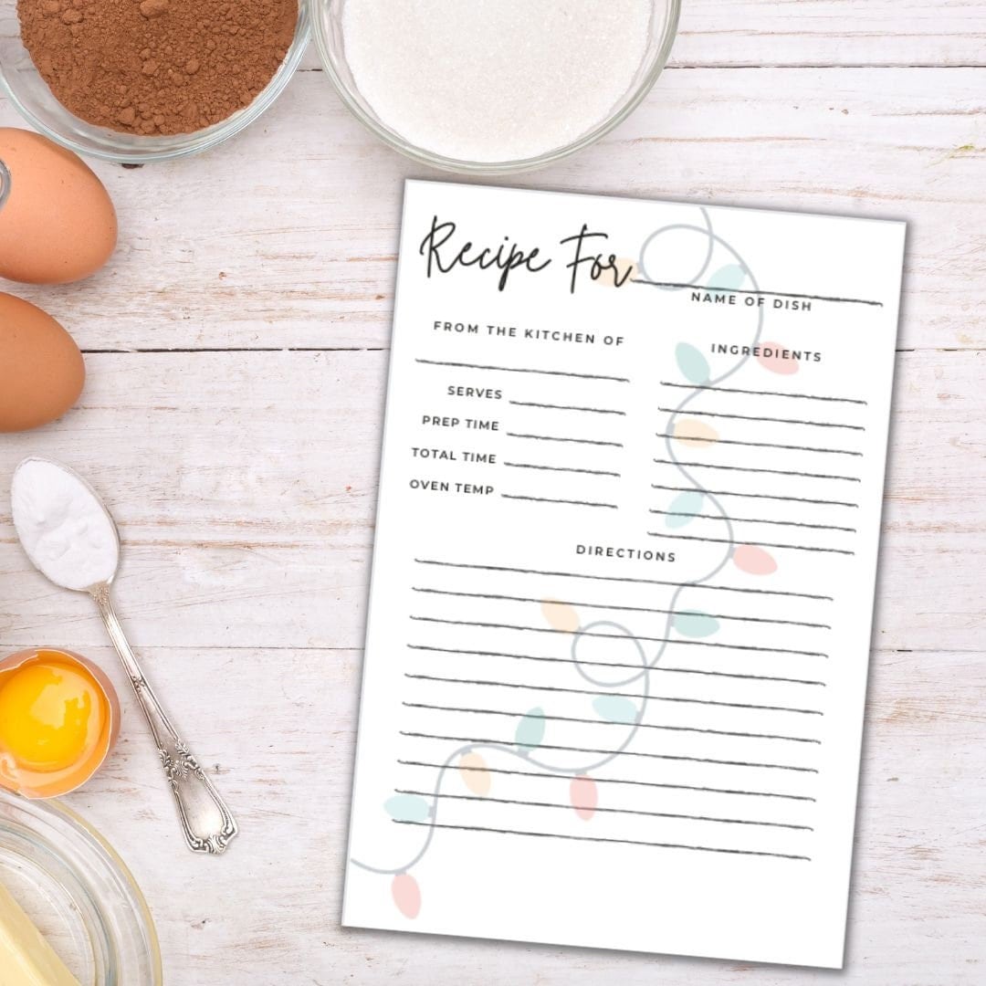 Printable Recipe Cards, Christmas Themed Recipe Cards, Vertical Recipe ...