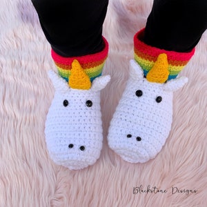 Crochet Slippers Pattern, Unicorn Slippers ADULT size, Crochet Unicorn Pattern, Crochet Sock Pattern