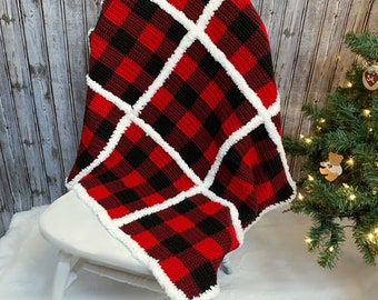 Crochet Blanket Pattern, Buffalo Check Plaid Blanket, Buffalo Plaid Blanket Crochet Pattern, Crochet Farmhouse Decor Blanket