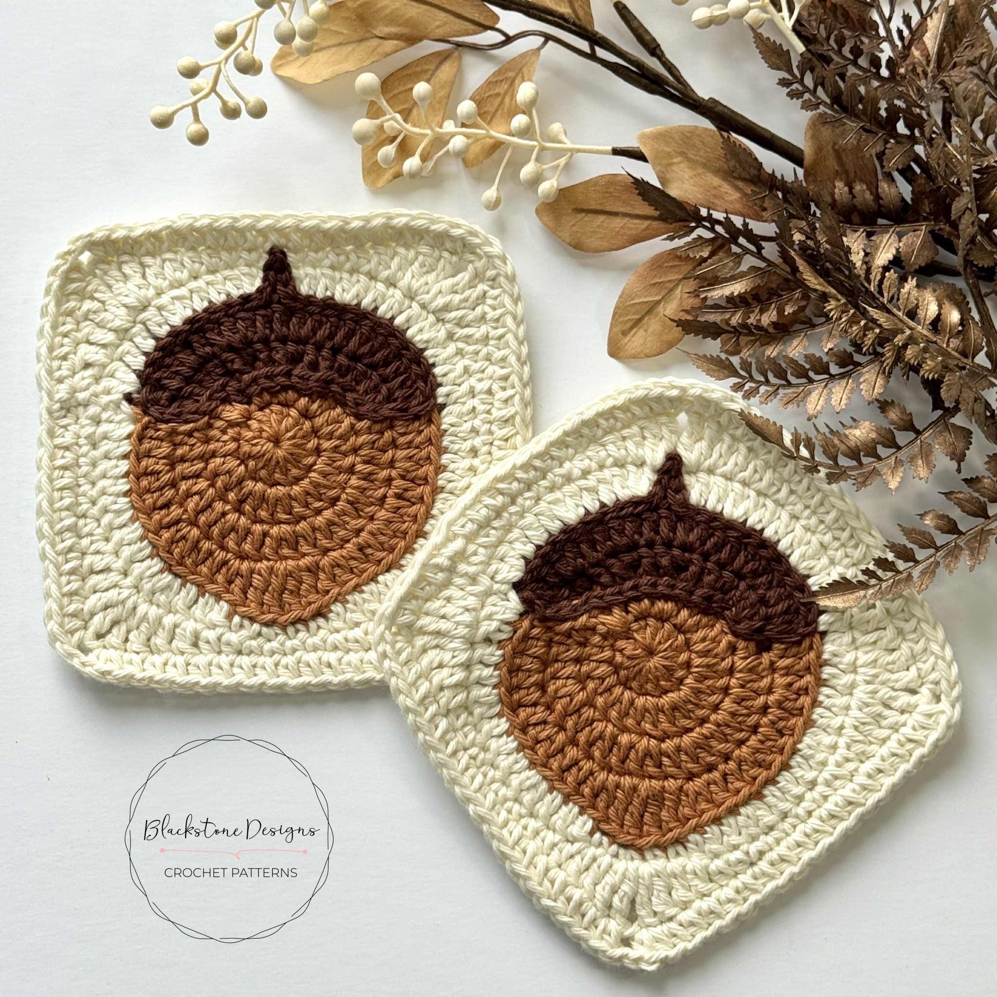 Acorn Granny Square Crochet Pattern: Fall Decor Motif