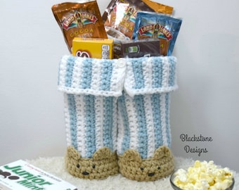 Crochet Basket Pattern, Pajama Pants Gift Basket, Tote, Wine, Coffee, Hot Cocoa, Gift, Christmas, Father's Day, Get Well, Bag, Basket