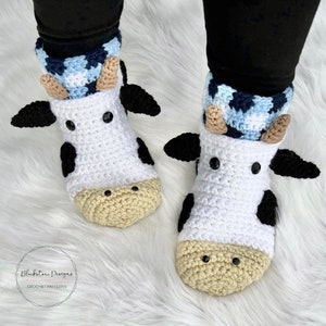 Crochet Slippers Pattern for Cow Slippers ADULT size, Crochet Cow Patterns, Adult Slippers Crochet Pattern image 2