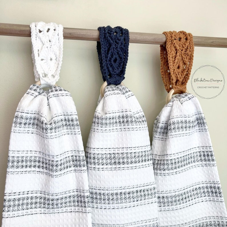 Crochet Towel Holder Pattern, Bavarian Stitch Towel Hangers, Crochet Bavarian Stitch, Mock Macrame Towel Hangers, Textured Crochet Pattern image 1