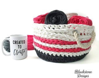 Nautical Crochet Basket Pattern, T-Shirt Yarn (PDF Pattern)