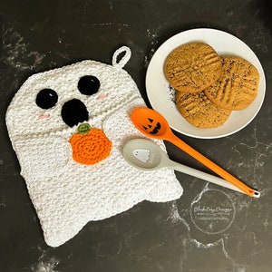 Crochet Ghost Pattern, Ghost Pot Holder, Ghost Hot Pad, Ghost Oven Mitt, Pot Holder with a Pocket image 3