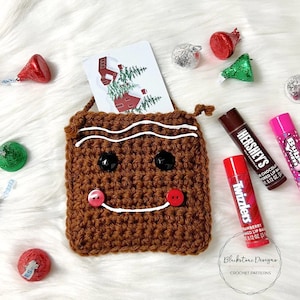Crochet Treat Bag Pattern, Gingerbread Man Treat Bag, Crochet Gift Card Holder, Crochet Gift Wrap, Christmas Crochet Patterns