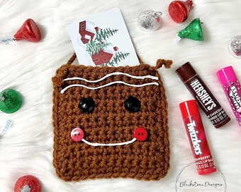 Crochet Treat Bag Pattern, Gingerbread Man Treat Bag, Crochet Gift Card Holder, Crochet Gift Wrap, Christmas Crochet Patterns