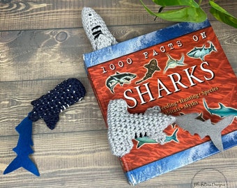 Crochet Bookmark Pattern, Shark Bookmarks, Crochet Shark Pattern, Great White Shark Crochet, Hammerhead Shark Crochet, Whale Shark Crochet