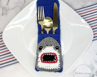 Crochet Utensil Pouch Pattern, Shark Flatware Holder Crochet Pattern, Crochet Cutlery Pocket, Crochet Silverware Holder Pattern