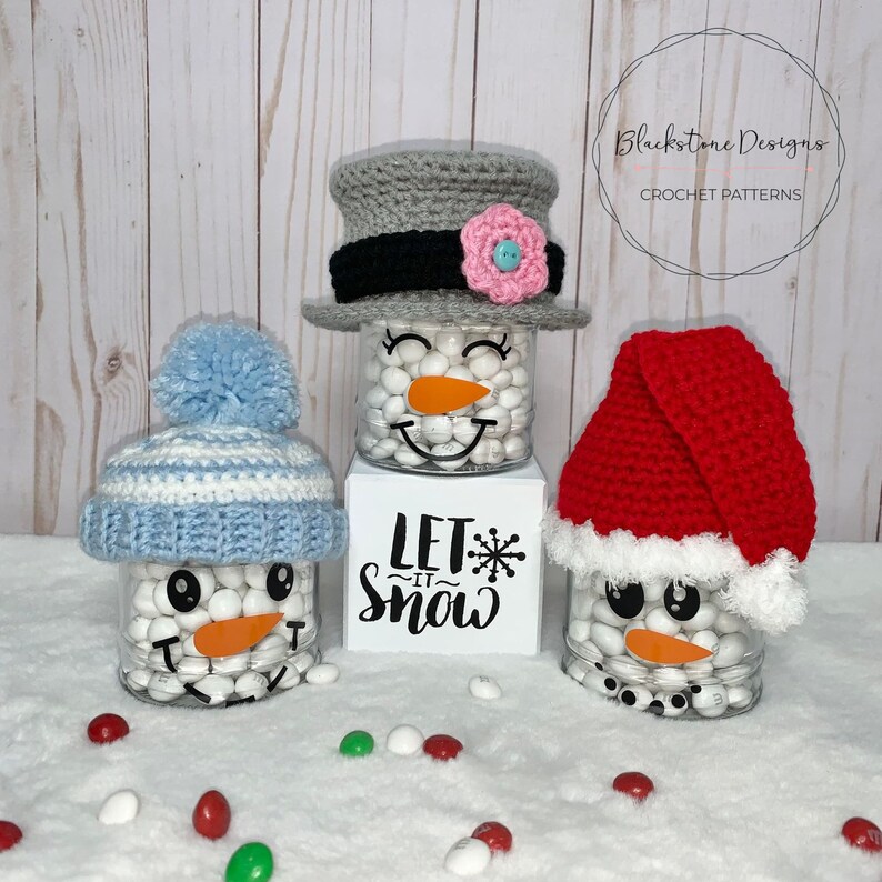 Crochet Hat Pattern, Dollar Store Jar Hats, Crochet Hats for Glass Jars, Crochet Jar Cozies, Glass Jar Crafts, Santa Hat, Top Hat, Toque image 3