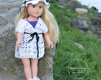 Crochet Pattern: Beach Day Doll Set, Crochet Beach Day Set Pattern, 18" Doll, Doll Clothes, Swimsuit, Bathing Suit, Swimsuit Cover, Sandals