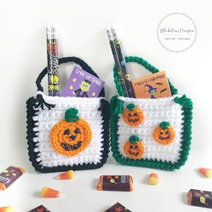 Crochet Halloween Pattern, Halloween Pumpkin Treat Bags, Crochet Trick or Treat Bag, Crochet for Halloween, Crochet Pumpkins