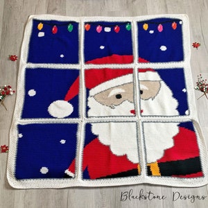 Crochet Blanket Pattern, Santa Window Pane Afghan, crochet Blanket, crochet Lapghan, crochet graphghan, christmas blanket, holiday blanket