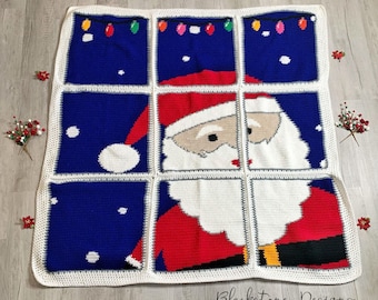 Crochet Pattern: Santa Window Pane Afghan, Crochet Blanket Pattern, Crochet Blanket, Crochet Christmas Blanket, Holiday Blanket