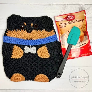Crochet Pot Holder Pattern, Rottweiler Pot Holder, Puppy Dog Pot Holder, pot holder pattern, crochet pot holder with pocket, Crochet Rottie