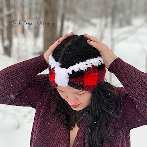 Crochet Earmuff Pattern, Fur Lined Plaid Ear Warmer, Headwrap, Headband, Fall Accessory, Winter Accessory, Plaid, Buffalo Plaid